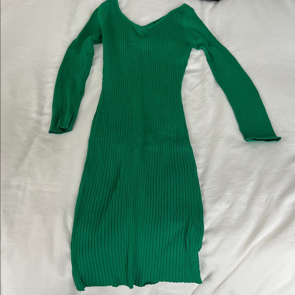 Elegant Green Ribbed Maternity Dress Size Small
